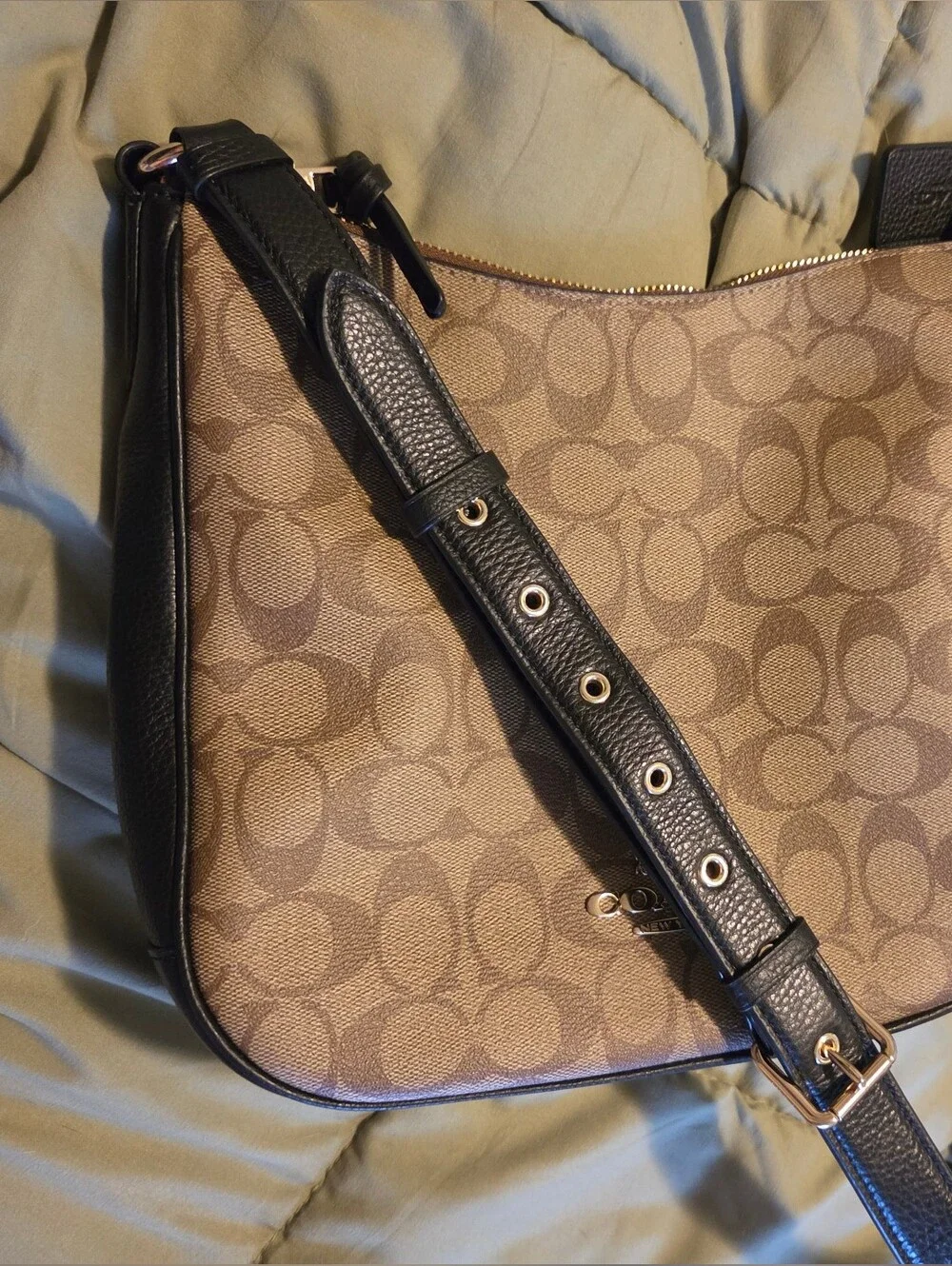 Coach Khaki and Black Signature Crossbody Bag